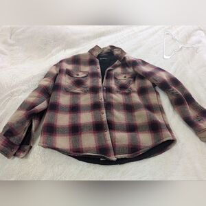 Matix Mens Plaid Sherpa-Lined Utility Shacket - Red & Tan